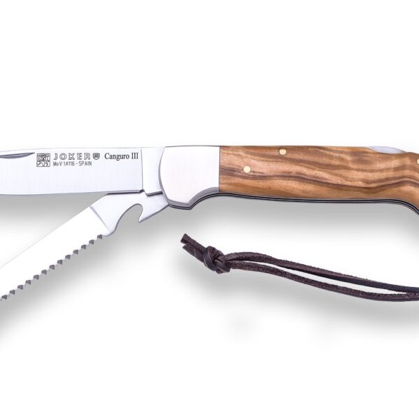 multifunction knife joker canguro iii stainless steel blade blade with saw olive wood scales stainless bolster728