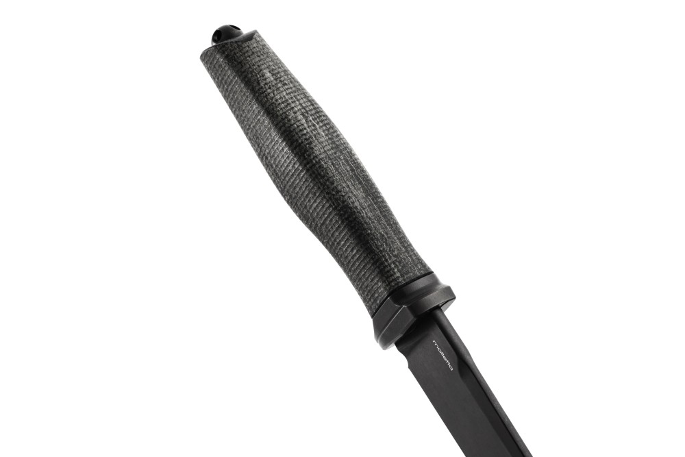 Lionsteel noz ACHA M390 black blade black burlap micarta rukohvat bolster