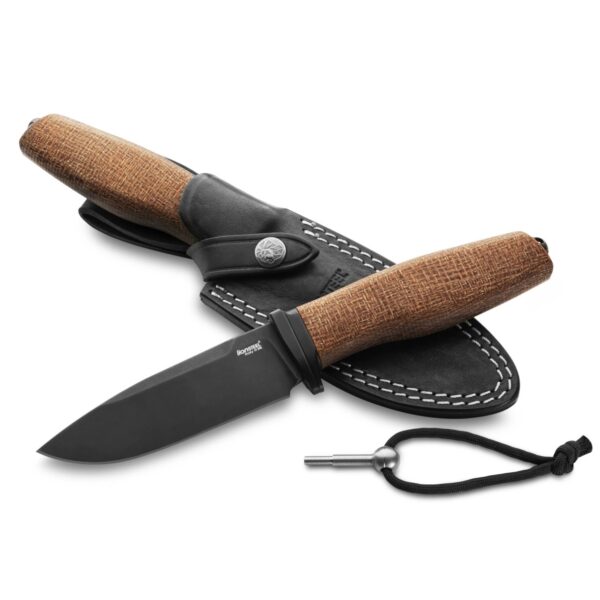 Lionsteel noz ACHA M390 black blade natural burlap micarta