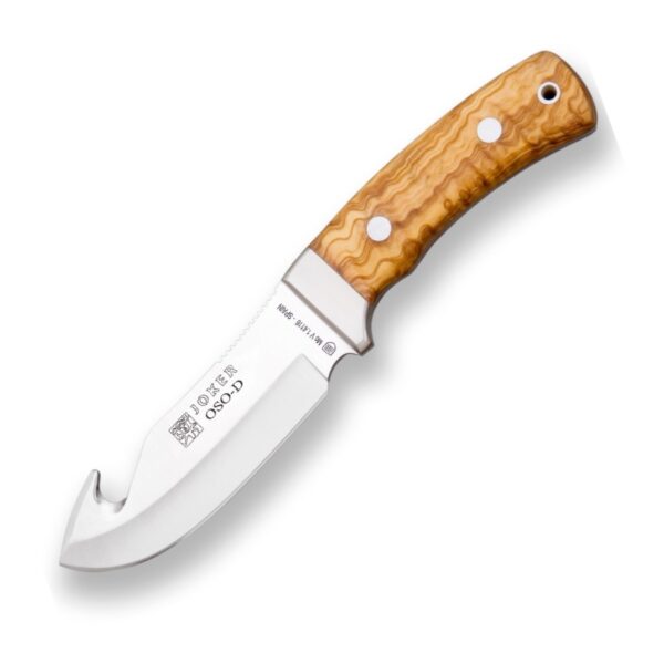 joker co55 olive wood handle gut hook 12 cm stainless steel fixed blade joker oso skinning knife leather sheath